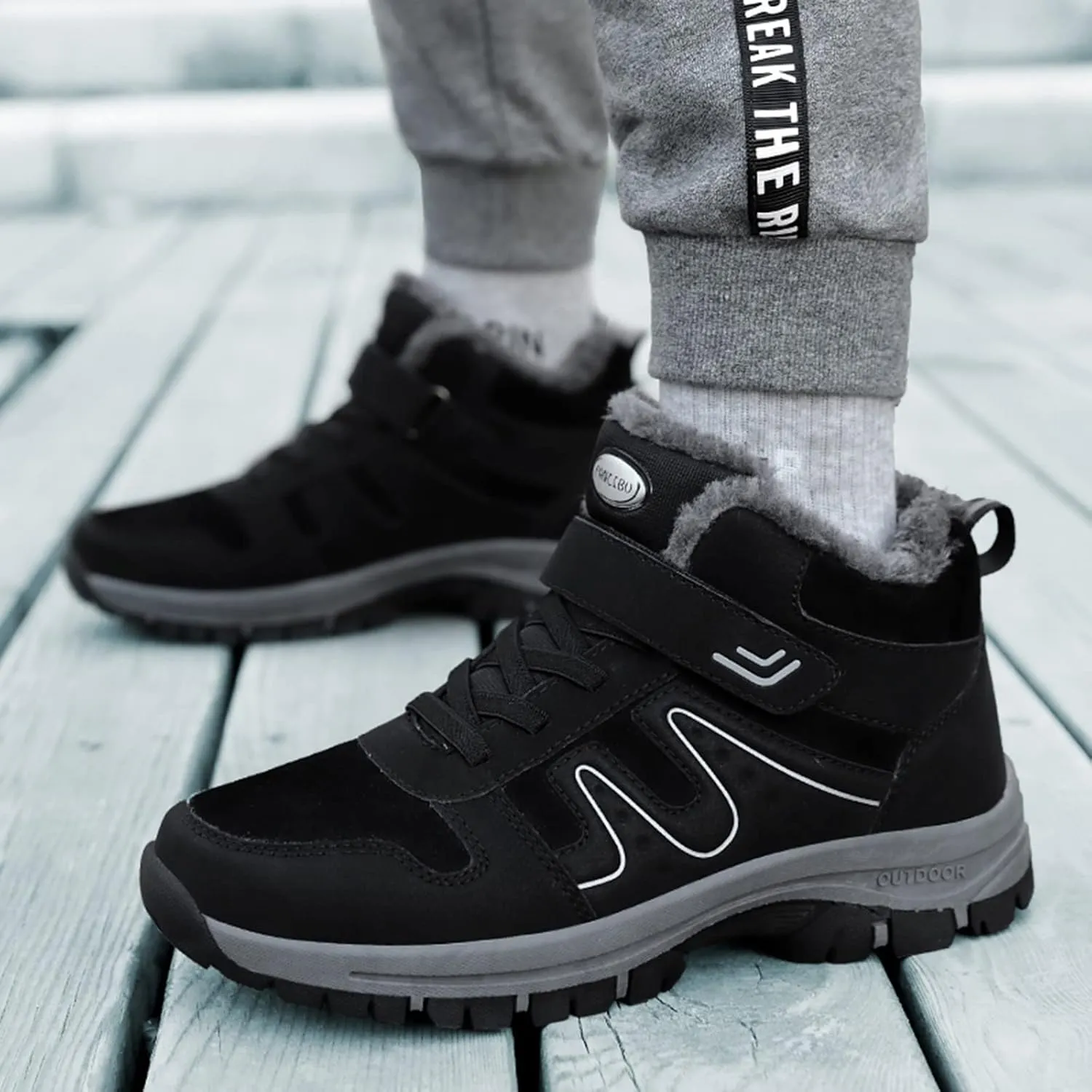 Work Boots for Men Waterproof Hiking Sneakers Warm Fur Lined Womens Safety Toe Shoes with Zipper Winter Outdoor Botas Waterproof Non Slip Hike Grounded Footwear