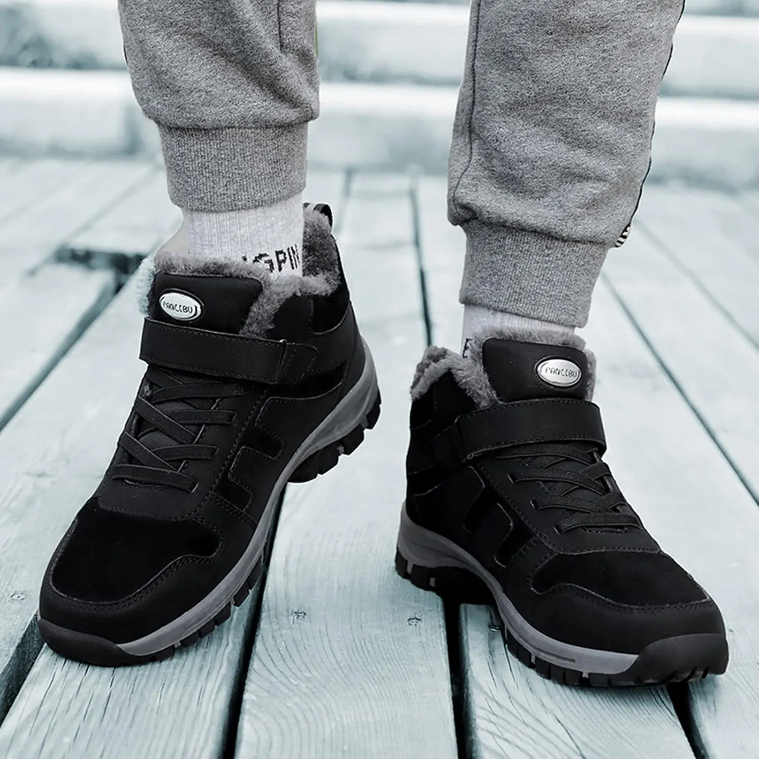 Work Boots for Men Waterproof Hiking Sneakers Warm Fur Lined Womens Safety Toe Shoes with Zipper Winter Outdoor Botas Waterproof Non Slip Hike Grounded Footwear