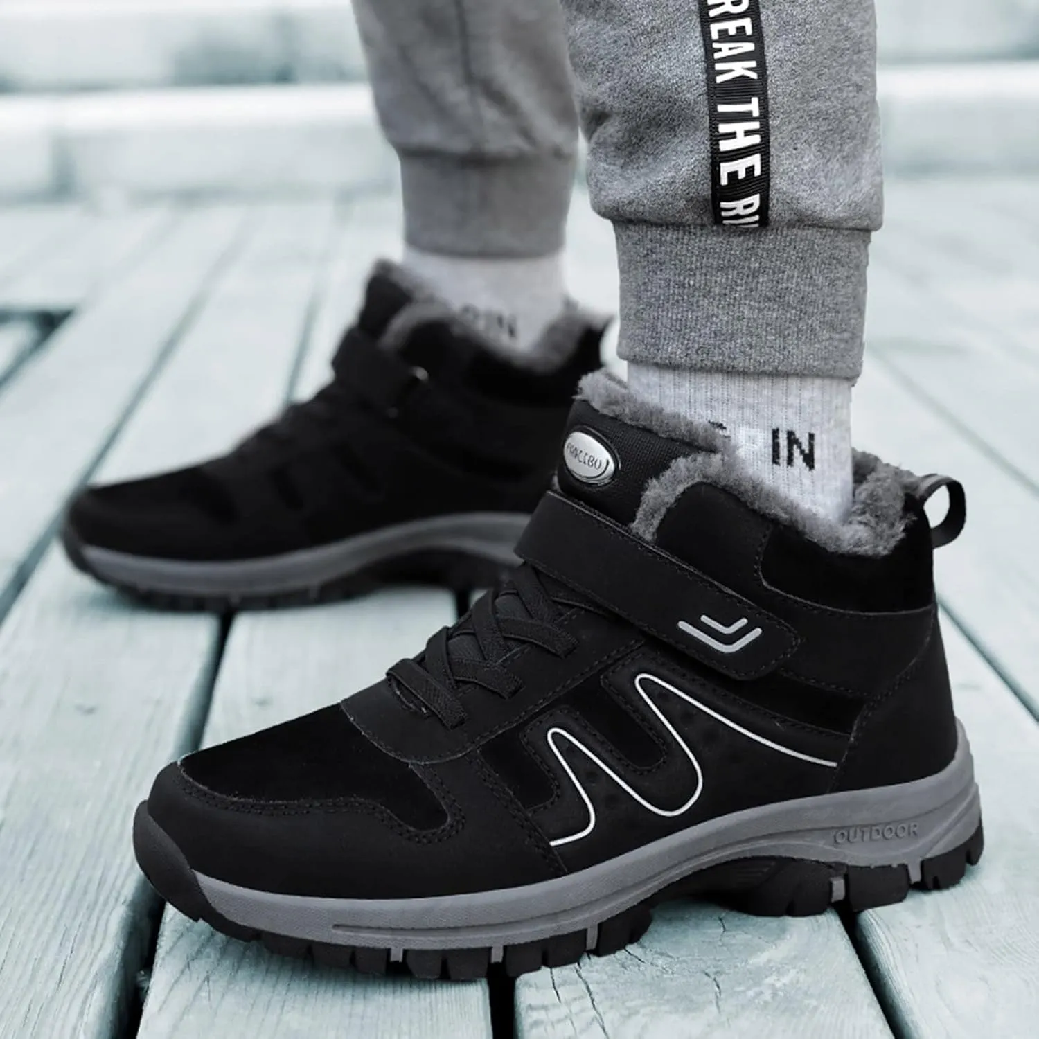 Work Boots for Men Waterproof Hiking Sneakers Warm Fur Lined Womens Safety Toe Shoes with Zipper Winter Outdoor Botas Waterproof Non Slip Hike Grounded Footwear