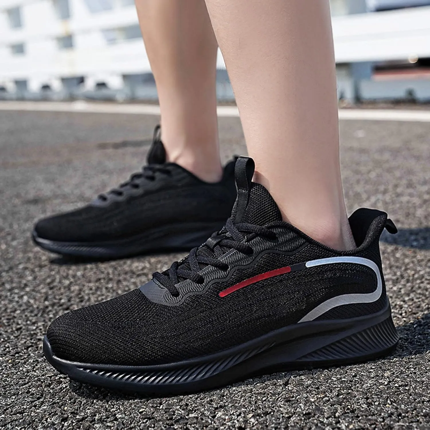 Workout Athletic Sport Shoes for Men Breathable Elastic Fly Woven Mesh Sneaker Breathable Lace Up Shoes for Men